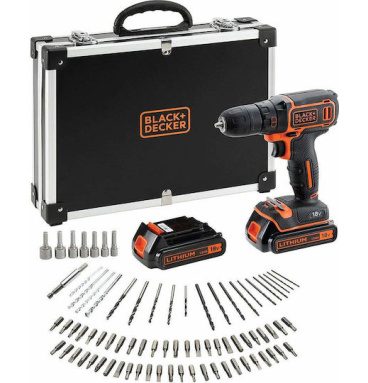 BLACK + DECKER Cordless Drill BDCDC18BAFC, 18 Volt (black / orange, 2x Li-ion battery (1.5 Ah), 80-pc. Accessory kit) 503504865...