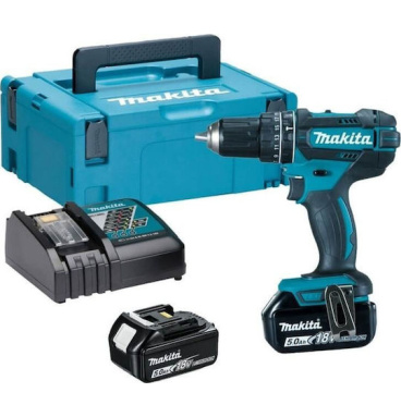 Makita DHP482RTJ Δραπανοκατσαβιδο Κρουστικο Μπαταριας με Βαλίτσα μεταφοράς (Makpac), Φορτιστή + 2 Μπαταρίες 5.0Ah (2×5.0Ah)