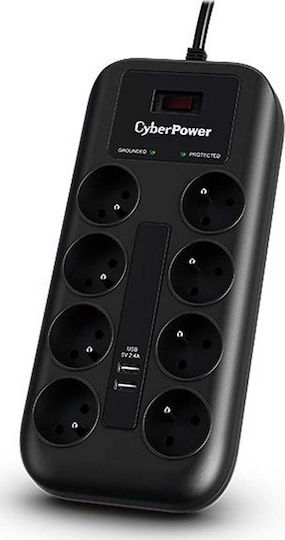 CyberPower Tracer III P0820SUF0-FR surge protector Black 8 AC outlet(s) 200 - 250 V 1.8 m