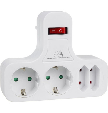 Maclean Current Socket, Quadruple with Switch, Stabilizing Foot, Type E, 2x2.5A, 2x16A, MCE224 E/B