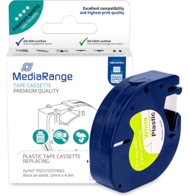 MediaRange Πλαστική Ταινία Ετικετογράφου 12mm x 4m Black on White (Dymo 91221/S0721660) MRDY91221